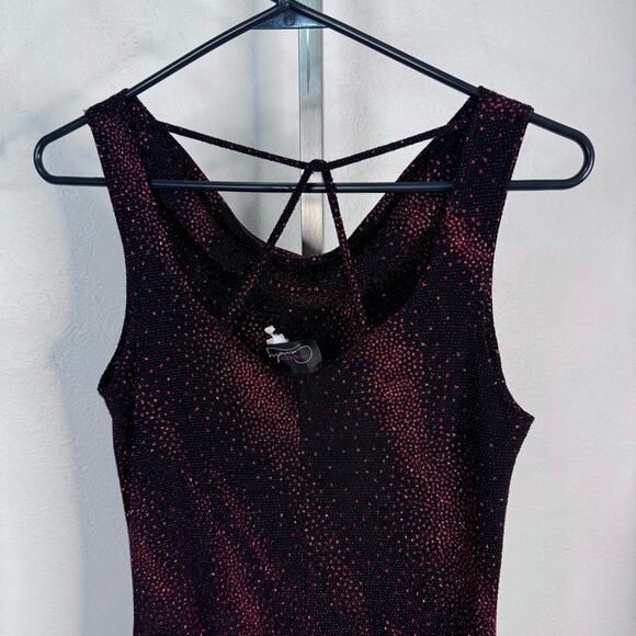 Vintage 90s Glitter Mini Dress Black Red Sparkle Strappy Back Rocket Candy Party - Picture 5 of 7
